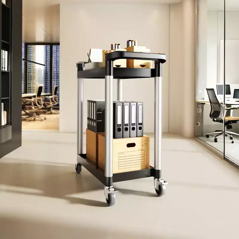 Chariot de service VEVOR, capacité de charge 136 kg, chariot utilitaire en plastique à 2 niveaux avec roulettes pivotantes à 360° (2 avec freins), chariot de service alimentaire 62 x 41 cm, noir