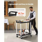 Chariot de service VEVOR, capacité de charge 136 kg, chariot utilitaire en plastique à 2 niveaux avec roulettes pivotantes à 360° (2 avec freins), chariot de service alimentaire 62 x 41 cm, noir