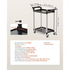 Chariot de service VEVOR, capacité de charge 136 kg, chariot utilitaire en plastique à 2 niveaux avec roulettes pivotantes à 360° (2 avec freins), chariot de service alimentaire 62 x 41 cm, noir