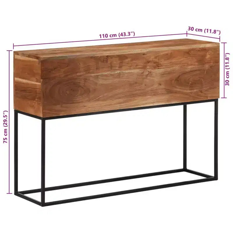 vidaXL Console Table 110x30x75 cm Bois d'acacia massif et fer
