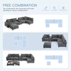 Canapé modulable surdimensionné Clihome 140'' avec pouf de rangement mobile, porte-gobelet, siège large, chargeur USB, canapé en velours côtelé en forme de U à 6 places
