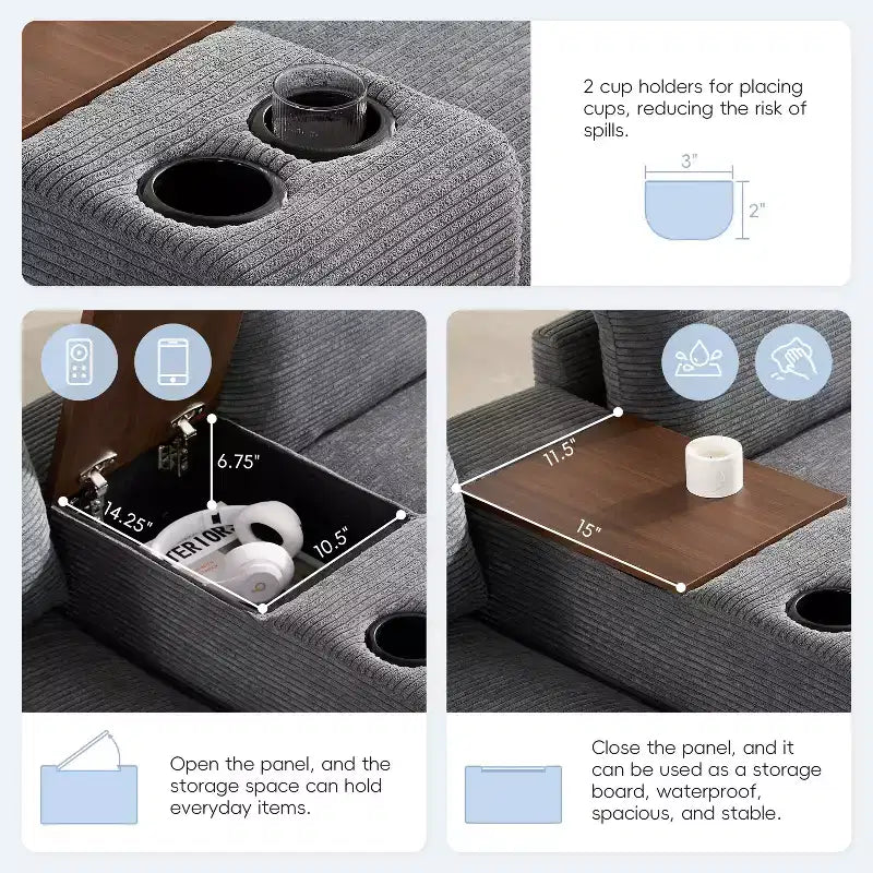 Canapé modulable surdimensionné Clihome 140'' avec pouf de rangement mobile, porte-gobelet, siège large, chargeur USB, canapé en velours côtelé en forme de U à 6 places