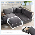 Canapé modulable surdimensionné Clihome 140'' avec pouf de rangement mobile, porte-gobelet, siège large, chargeur USB, canapé en velours côtelé en forme de U à 6 places
