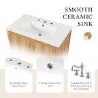Meuble-lavabo de salle de bain avec vasque en céramique, meuble de rangement de salle de bain autoportant à vasque simple avec étagères et tiroir Naturel
