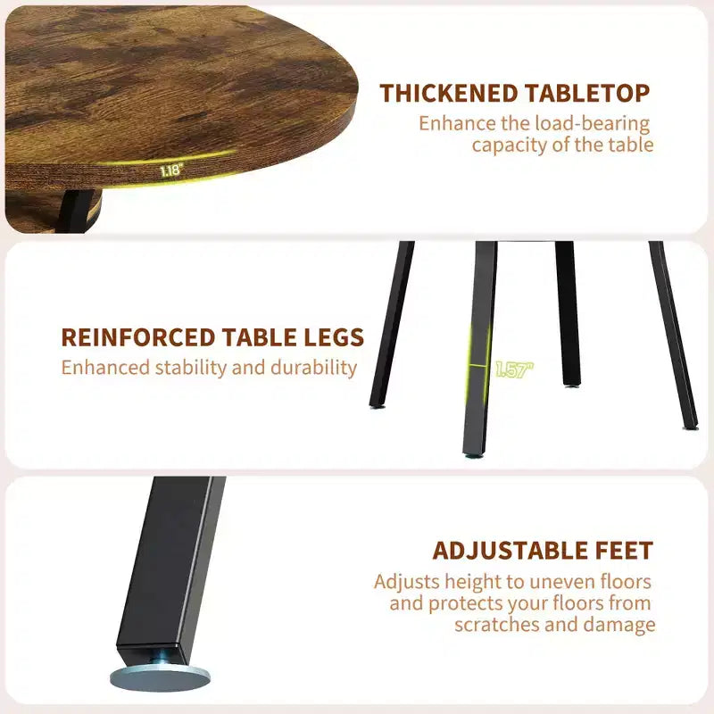 Table à manger ronde pour 4-6 personnes, table de cuisine de 119 cm avec rangement, table de dîner circulaire en bois avec pieds en métal, tables de salle à manger modernes pour la cuisine.