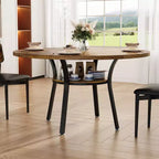 Table à manger ronde pour 4-6 personnes, table de cuisine de 119 cm avec rangement, table de dîner circulaire en bois avec pieds en métal, tables de salle à manger modernes pour la cuisine.
