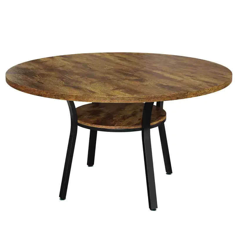 Table à manger ronde pour 4-6 personnes, table de cuisine de 119 cm avec rangement, table de dîner circulaire en bois avec pieds en métal, tables de salle à manger modernes pour la cuisine.
