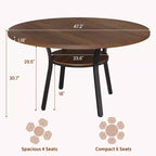 Table à manger ronde pour 4-6 personnes, table de cuisine de 119 cm avec rangement, table de dîner circulaire en bois avec pieds en métal, tables de salle à manger modernes pour la cuisine.