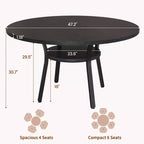 Table à manger ronde pour 4-6 personnes, table de cuisine de 119 cm avec rangement, table de dîner circulaire en bois avec pieds en métal, tables de salle à manger modernes pour la cuisine.