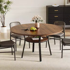 Table à manger ronde pour 4-6 personnes, table de cuisine de 119 cm avec rangement, table de dîner circulaire en bois avec pieds en métal, tables de salle à manger modernes pour la cuisine.