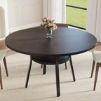 Table à manger ronde pour 4-6 personnes, table de cuisine de 119 cm avec rangement, table de dîner circulaire en bois avec pieds en métal, tables de salle à manger modernes pour la cuisine.