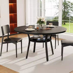 Table à manger ronde pour 4-6 personnes, table de cuisine de 119 cm avec rangement, table de dîner circulaire en bois avec pieds en métal, tables de salle à manger modernes pour la cuisine.