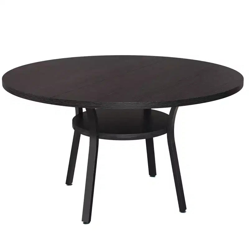 Table à manger ronde pour 4-6 personnes, table de cuisine de 119 cm avec rangement, table de dîner circulaire en bois avec pieds en métal, tables de salle à manger modernes pour la cuisine.