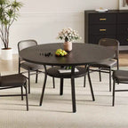 Round Dining Table for 4-6, 47 Kitchen Table w/Storage, Wooden Circle Dinner Table with Metal Legs, Modern Dining Room Tables for Kitchen