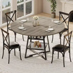 Acekool Table à manger ronde 119 cm avec étagère de rangement, Table de cuisine avec base en métal pour 4-6 personnes
