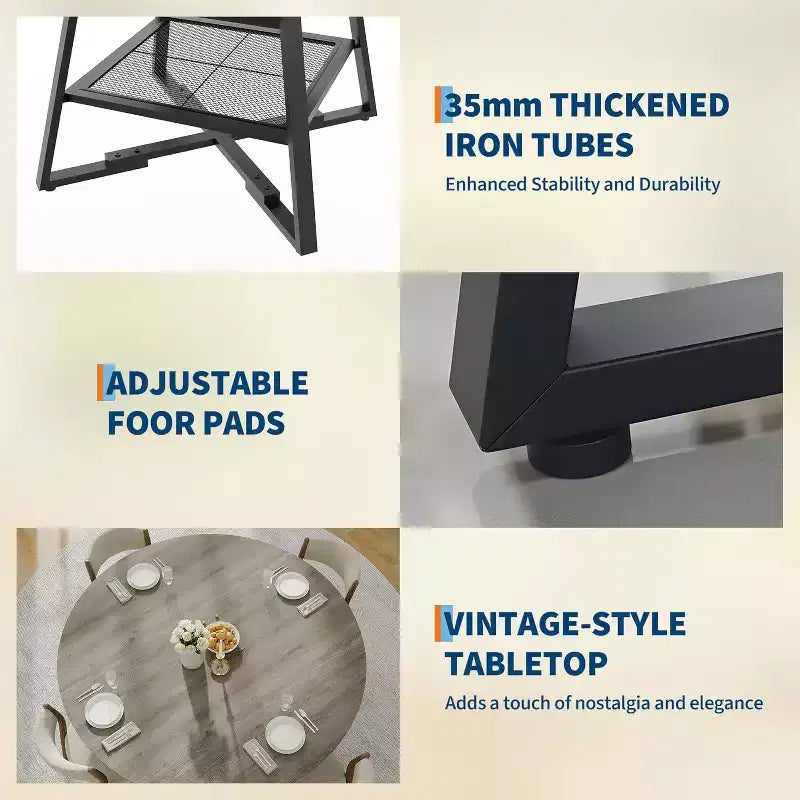 Acekool Table à manger ronde 119 cm avec étagère de rangement, Table de cuisine avec base en métal pour 4-6 personnes