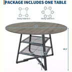 Acekool Table à manger ronde 119 cm avec étagère de rangement, Table de cuisine avec base en métal pour 4-6 personnes