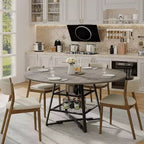 Acekool Table à manger ronde 119 cm avec étagère de rangement, Table de cuisine avec base en métal pour 4-6 personnes