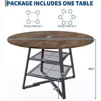 Acekool Table à manger ronde 119 cm avec étagère de rangement, Table de cuisine avec base en métal pour 4-6 personnes