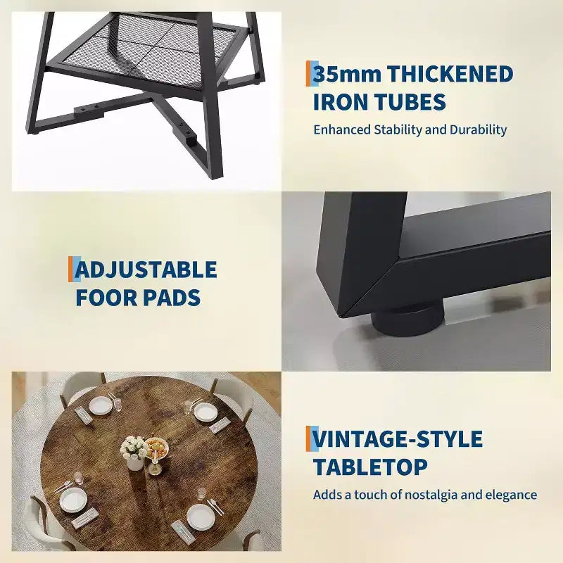 Acekool Table à manger ronde 119 cm avec étagère de rangement, Table de cuisine avec base en métal pour 4-6 personnes