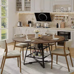 Acekool Table à manger ronde 119 cm avec étagère de rangement, Table de cuisine avec base en métal pour 4-6 personnes