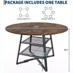 Acekool Table à manger ronde 119 cm avec étagère de rangement, Table de cuisine avec base en métal pour 4-6 personnes
