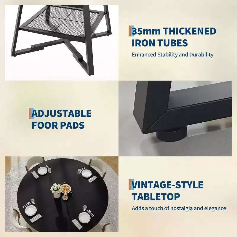 Acekool Table à manger ronde 119 cm avec étagère de rangement, Table de cuisine avec base en métal pour 4-6 personnes