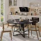 Acekool Table à manger ronde 119 cm avec étagère de rangement, Table de cuisine avec base en métal pour 4-6 personnes