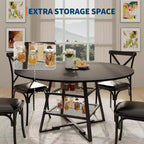 Acekool Table à manger ronde 119 cm avec étagère de rangement, Table de cuisine avec base en métal pour 4-6 personnes