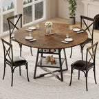 Acekool Table à manger ronde 119 cm avec étagère de rangement, Table de cuisine avec base en métal pour 4-6 personnes