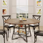 Acekool Table à manger ronde 119 cm avec étagère de rangement, Table de cuisine avec base en métal pour 4-6 personnes