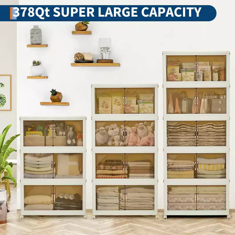 Bacs de rangement empilables avec couvercles, tiroirs de rangement en plastique avec portes magnétiques et roulettes, organisateurs de placard pliables et escamotables, pour la maison et le dortoir
