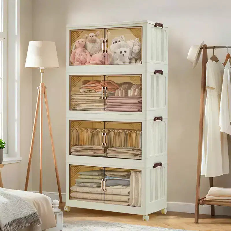 Bacs de rangement empilables avec couvercles, tiroirs de rangement en plastique avec portes magnétiques et roulettes, organisateurs de placard pliables et escamotables, pour la maison et le dortoir