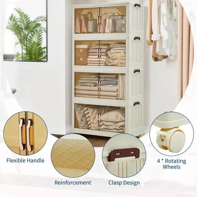 Bacs de rangement empilables avec couvercles, tiroirs de rangement en plastique avec portes magnétiques et roulettes, organisateurs de placard pliables et escamotables, pour la maison et le dortoir