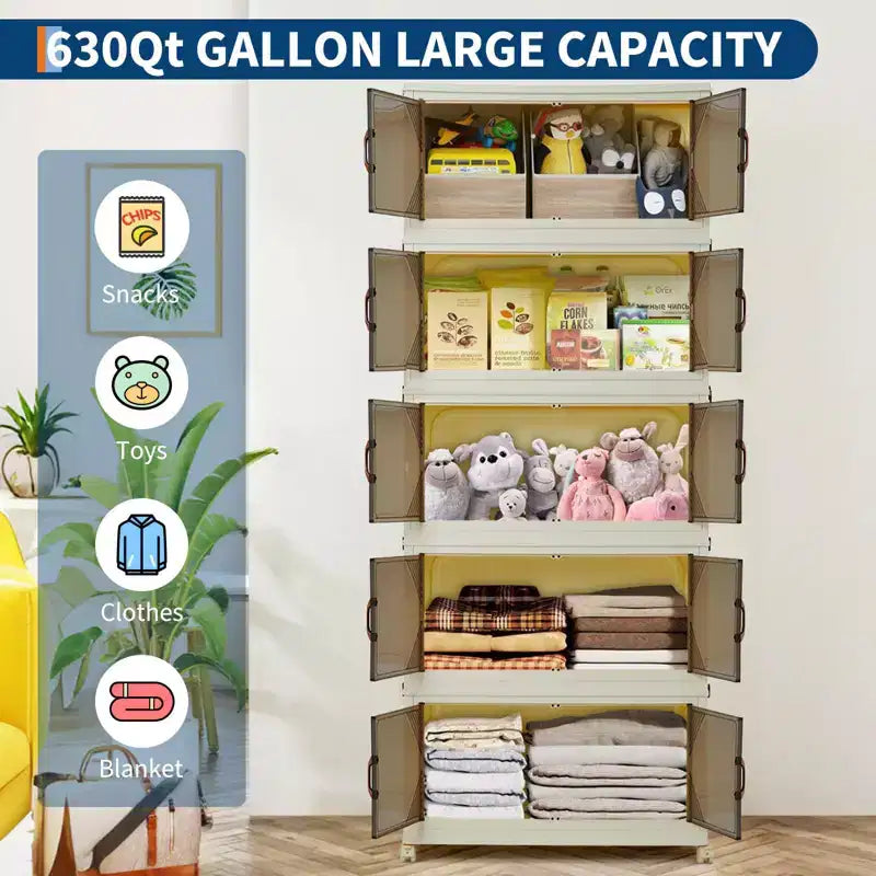Bacs de rangement empilables avec couvercles, tiroirs de rangement en plastique avec portes magnétiques et roulettes, organisateurs de placard pliables et escamotables, pour la maison et le dortoir