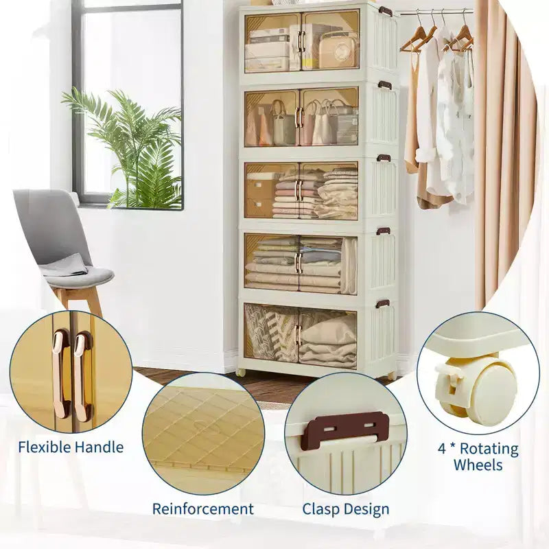 Bacs de rangement empilables avec couvercles, tiroirs de rangement en plastique avec portes magnétiques et roulettes, organisateurs de placard pliables et escamotables, pour la maison et le dortoir