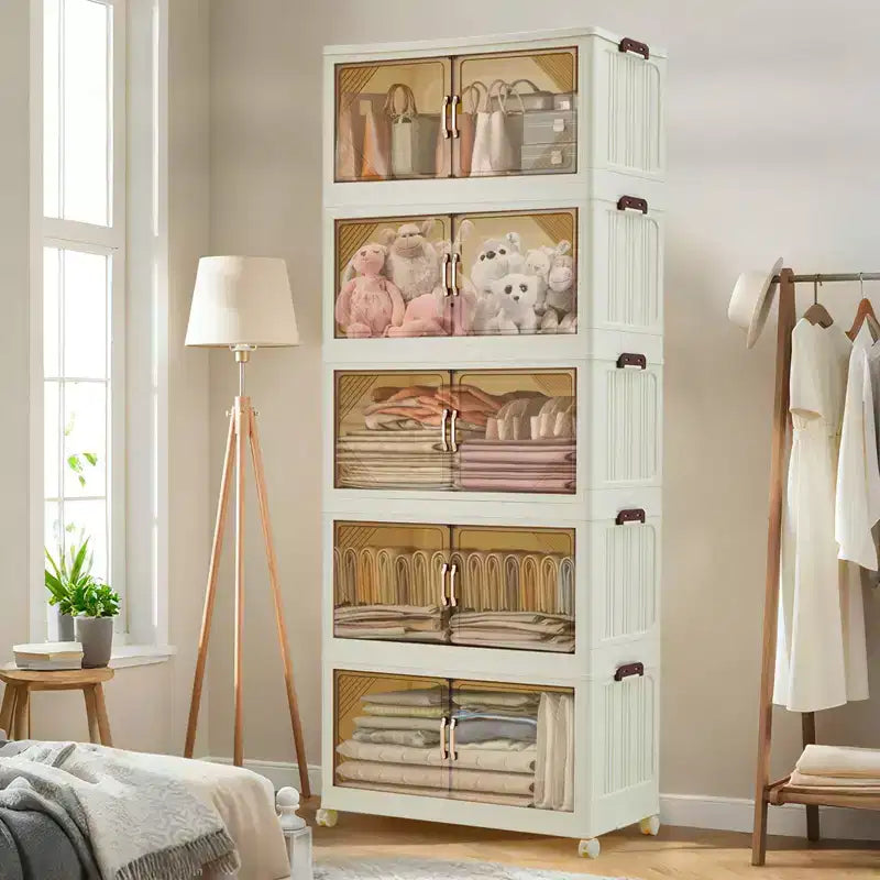 Bacs de rangement empilables avec couvercles, tiroirs de rangement en plastique avec portes magnétiques et roulettes, organisateurs de placard pliables et escamotables, pour la maison et le dortoir