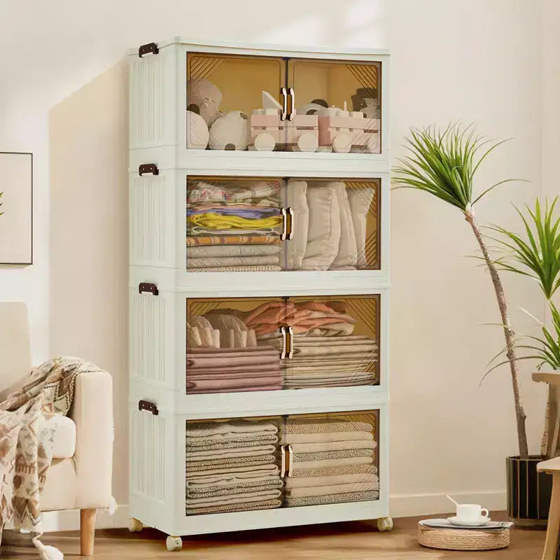 Bacs de rangement empilables avec couvercles, tiroirs de rangement en plastique avec portes magnétiques et roulettes, organisateurs de placard pliables et escamotables, pour la maison et le dortoir