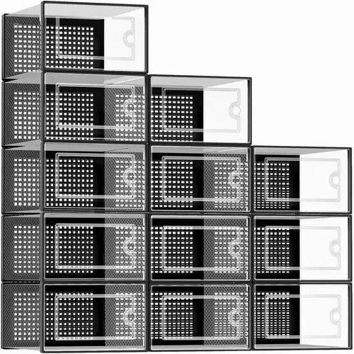 12 PCS Shoe Organizer, Clear Plastic Stackable Shoe Organizer for Closet, Clear Plastic Stackable Shoe Box for Entryway Space Saving Collapsible