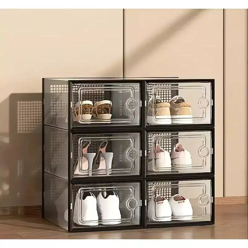 Organisateur de chaussures 12 PCS, Organisateur de chaussures empilable en plastique transparent pour placard, Boîte à chaussures empilable en plastique transparent pour entrée, Pliable et peu encombrant