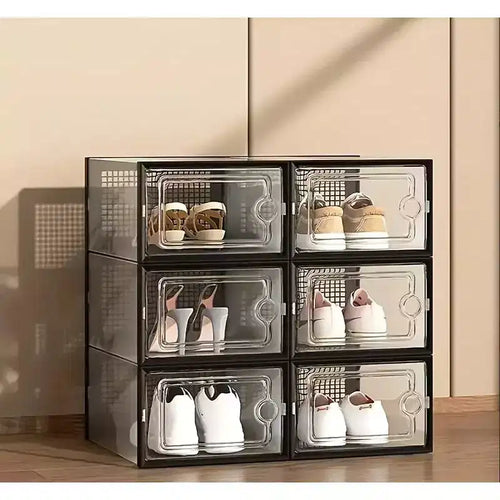 Organisateur de chaussures 12 PCS, Organisateur de chaussures empilable en plastique transparent pour placard, Boîte à chaussures empilable en plastique transparent pour entrée, Pliable et peu encombrant