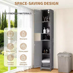 Meuble de Rangement Haut et Étroit pour Salle de Bain avec Placard à 3 Portes, Étagères Réglables, Étagère Ouverte, Poignées et Charnières en Métal