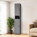 Meuble de Rangement Haut et Étroit pour Salle de Bain avec Placard à 3 Portes, Étagères Réglables, Étagère Ouverte, Poignées et Charnières en Métal
