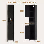 Meuble de Rangement Haut et Étroit pour Salle de Bain avec Placard à 3 Portes, Étagères Réglables, Étagère Ouverte, Poignées et Charnières en Métal