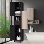 Meuble de Rangement Haut et Étroit pour Salle de Bain avec Placard à 3 Portes, Étagères Réglables, Étagère Ouverte, Poignées et Charnières en Métal