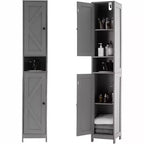 Meuble de Rangement Haut et Étroit pour Salle de Bain avec Placard à 3 Portes, Étagères Réglables, Étagère Ouverte, Poignées et Charnières en Métal
