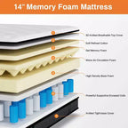 Matelas hybride 14 pouces King en boîte avec mousse à mémoire de forme au gel, fermeté moyenne, soulagement de la pression, anti-sensibilité, certifié CertiPUR-US