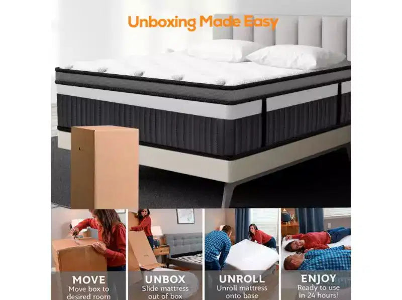 Matelas hybride 14 pouces King en boîte avec mousse à mémoire de forme au gel, fermeté moyenne, soulagement de la pression, anti-sensibilité, certifié CertiPUR-US