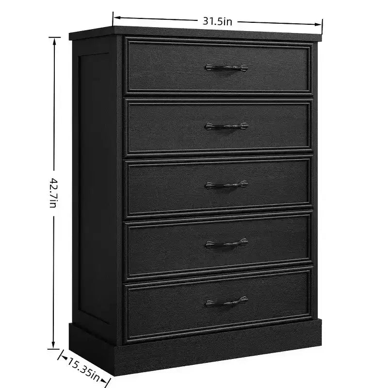 Commode de style ferme de 42,7 po à 5 tiroirs, commode de chevet à 5 tiroirs avec base robuste, armoire en bois pour chambre à coucher, salon, chambre d'enfant