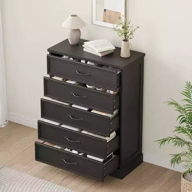 Commode de style ferme de 42,7 po à 5 tiroirs, commode de chevet à 5 tiroirs avec base robuste, armoire en bois pour chambre à coucher, salon, chambre d'enfant